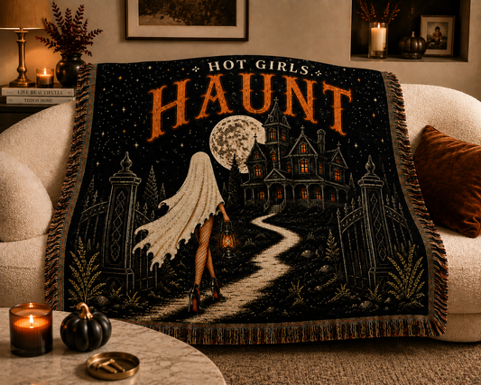 Hot Girls Haunt Woven Throw Blanket – Golden