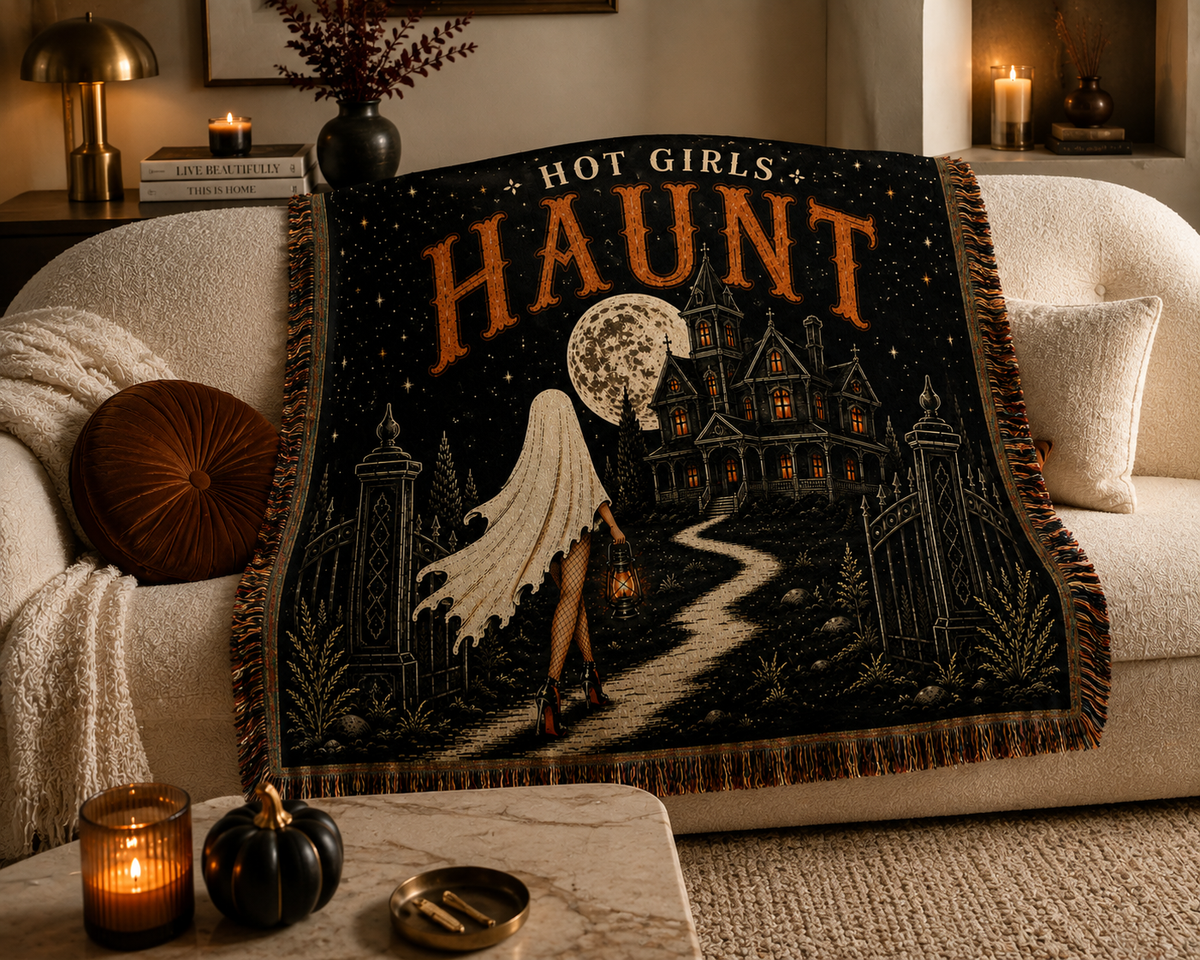 Hot Girls Haunt Woven Throw Blanket – Golden